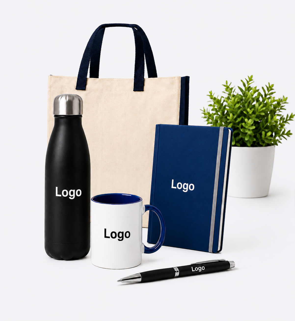 Produits publicitaires GCOM - Gourde, Sac, Carnet, Mug, Stylo